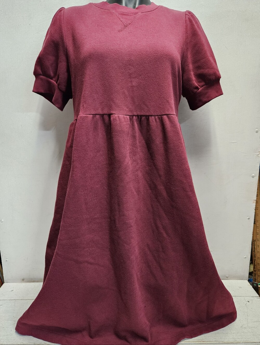 isabel By Ingrid+Isabel XS Burgundy Crewneck Sweatshirt Dress Short Sleeve Fall